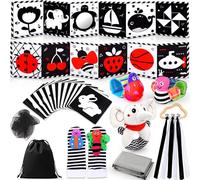 Perbabe Baby Sensory Toys, 31 PCS Black and White Sensory Toys 0-12 Month Newborn Toys with Black&Red Baby Book, Sensory Cards, Ribbon Ring, Babys Socks, Babys Wrist, Tummy Time Toy for Baby Gifts