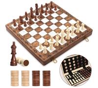 Perbabe Chess Set And Checkers 2 In 1, 16"X16" Wooden Chess Board Game For Kids Adults Travel Chess Set Can Foldable Chess With 2 Extral Queen Gifts For Boys Girls, Birthday, Thanksgiving, Christmas