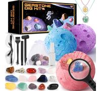 Perbabe Gemstone Dig Kit, Making Necklace Science Kits Dig Up Real Gems and Crystals STEM Geology Educational Excavation Kit for Kids Age 6+ Space Toys Gift with Gems, Crystals & Rocks, Spray Bottle