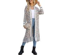 Perbai Womens Boho Cardigan Sweater Open Front Fringed Tassels Aztec Maxi Cardigan Jacket, Orange, XL