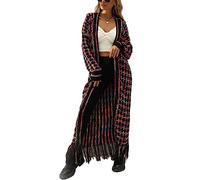 Perbai Womens Boho Cardigan Sweater Open Front Fringed Tassels Aztec Maxi Cardigan Jacket, Purple, Small