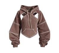 Perbai Womens Cutout Super Crop Hoodie Backless Long Sleeve Gothic Punk Y2K Sweatshirt Tops, Coffee, S