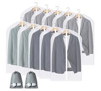 Perber Hanging Garment Bag Lightweight Full Zipper Suit Bags (Set of 10) Clear Garment Bags, PEVA Garment Covers for Closet Clothes Storage -24'' x 40''/10 Pack