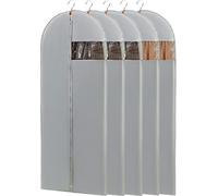Perber Dress Bags for Gowns, 65'' Long Garment Bags for Hanging Clothes, Dress Garment Bag, Grey Dress Cover with Clear Window for Dresses, Coats, Uniforms - 5 Pack