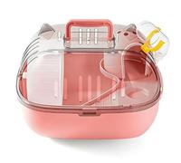 Perch Cage Hamster cage Transparent Portable Water Dispenser Running Wheel for External use for Home Use(Pink)