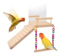 Perch for Birds, Wooden Play Swing with Mirror for Parrots, Chew Toys and Cage Accessories for Love Birds, Parakeets, Budgies, Macaws