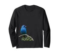 Perch Indigo Bunting Bluebird of Happiness Long Sleeve T-Shirt
