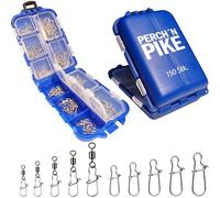PERCH`N PIKE 150 Swivels & Snaps in Set Including Box Duo-Lock Snap, 8-33 kg, Fishing Swivel Set for Spin Fishing for Pike, Perch, Zander and Trout, Fishing Swivel Set Carabiner