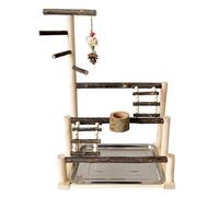 Perch Stand - Wooden Bird Playstand with Feeding Cups, Interactive Cage Accessory, Multi Function Parakeet Gym, Natural Perch for Cockatiels Budgies Lovebirds Small Birds, Durable Ente