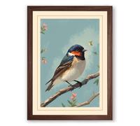 Perched Autumn Bird Vintage Framed Wall Art Print A1 (84.1×59.4cm) Walnut, Wall Decor for Living Room, Bedroom, Office & Home, Ready to Hang, Art Gift