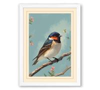 Perched Autumn Bird Vintage Framed Wall Art Print A1 (84.1×59.4cm) White, Wall Decor for Living Room, Bedroom, Office & Home, Ready to Hang, Art Gift