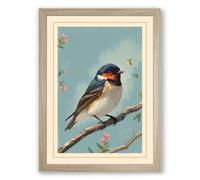 Perched Autumn Bird Vintage Framed Wall Art Print A2 (59.4×42cm) Oak, Wall Decor for Living Room, Bedroom, Office & Home, Ready to Hang, Art Gift