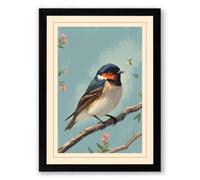 Perched Autumn Bird Vintage Framed Wall Art Print A3 (42×29.7cm) Black, Wall Decor for Living Room, Bedroom, Office & Home, Ready to Hang, Art Gift