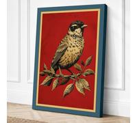Perched Bird in Foliage Canvas Wall Art Print 18x12 Inch