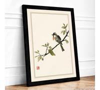 Perched Bird in Silence Japandi Framed Wall Art Print A1 (84.1×59.4cm) Black, Wall Decor for Living Room, Bedroom, Office & Home, Ready to Hang, Art Gift