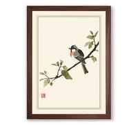Perched Bird in Silence Japandi Framed Wall Art Print A1 (84.1×59.4cm) Walnut, Wall Decor for Living Room, Bedroom, Office & Home, Ready to Hang, Art Gift