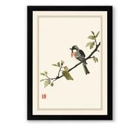 Perched Bird in Silence Japandi Framed Wall Art Print A2 (59.4×42cm) Black, Wall Decor for Living Room, Bedroom, Office & Home, Ready to Hang, Art Gift