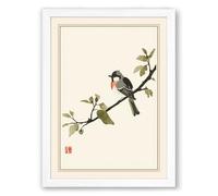 Perched Bird in Silence Japandi Framed Wall Art Print A3 (42×29.7cm) White, Wall Decor for Living Room, Bedroom, Office & Home, Ready to Hang, Art Gift