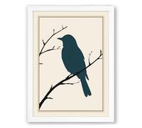 Perched Bird in Silence Minimalist Framed Wall Art Print A1 (84.1×59.4cm) White, Wall Decor for Living Room, Bedroom, Office & Home, Ready to Hang, Art Gift