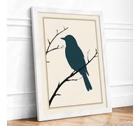 Perched Bird in Silence Minimalist Framed Wall Art Print A2 (59.4×42cm) White, Wall Decor for Living Room, Bedroom, Office & Home, Ready to Hang, Art Gift