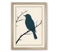 Perched Bird in Silence Minimalist Framed Wall Art Print A4 (29.7×21cm) Oak, Wall Decor for Living Room, Bedroom, Office & Home, Ready to Hang, Art Gift