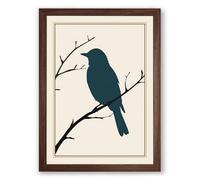 Perched Bird in Silence Minimalist Framed Wall Art Print A4 (29.7×21cm) Walnut, Wall Decor for Living Room, Bedroom, Office & Home, Ready to Hang, Art Gift