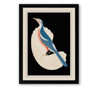 Perched Bird on Feather Art Deco Framed Wall Art Print A1 (84.1×59.4cm) Black, Wall Decor for Living Room, Bedroom, Office & Home, Ready to Hang, Art Gift