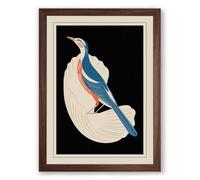 Perched Bird on Feather Art Deco Framed Wall Art Print A1 (84.1×59.4cm) Walnut, Wall Decor for Living Room, Bedroom, Office & Home, Ready to Hang, Art Gift