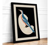 Perched Bird on Feather Art Deco Framed Wall Art Print A1 Black