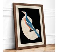 Perched Bird on Feather Art Deco Framed Wall Art Print A2 Walnut