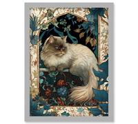 Perched Himalayan Persian Cat Modern Art Nouveau Illustration Artwork Framed Wall Art Print A4 Artery8 Light Grey One Size