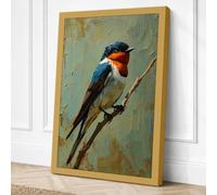 Perched Kingfisher Japandi Canvas Wall Art Print 24x16 Inch