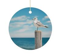 Perched on Wooden Pillar Double-Sided Ceramic Christmas Ornaments - Round Hanging Mini Xmas Tree Decorations, Ideas for Farmers, Rustic Home Decor for Indoor Outdoor Tree Decor