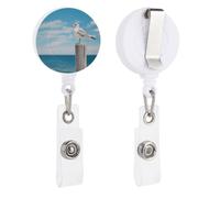 Perched on Wooden Pillar Retractable Badge Reel - Personalized ID Name Badge Holder with Lanyard Cute Badges Reel Holder Round Nurse Doctor Name Tag Badges Clip for Work