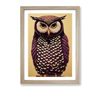 Perched Owl Framed Print | A3 Oak Framed Wall Art | Ready to Hang | Modern Animal Picture | Living Room Bedroom Lounge Office