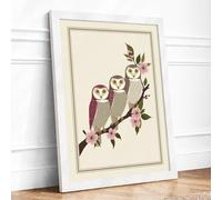 Perched Together Botanical Framed Wall Art Print A3 (42×29.7cm) White, Wall Decor for Living Room, Bedroom, Office & Home, Ready to Hang, Art Gift