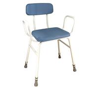 Perching Stool with Arms - Padded Backrest - 500mm to 650mm Adjustable Height - Padded Wipe Clean Seat - 159kg (25 Stone) Weight Limit - Large Footprint for Stability - Rubber Feet