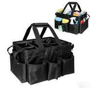 Perclyzm Cleaning Caddy Bag with Detachable Dividers，Large Multi-pocket Tool Bag Organiser for Cleaning Products & Garden Tools, Wearable and Removable Apron，Adjustable Shoulder Strap (Black)
