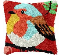 Perclyzm Latch Hook Kit for Adults, Robbin DIY Cushion Cover, Pre-Printed Embroidery Crochet Kit for Beginners, 43x43cm, Christmas Craft Gift (Robbin)