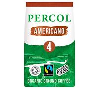 Percol - Rich Americano Blend Ground Coffee (6x200g), 100% Fairtrade Organic Hand-Picked Arabica Beans, Milk Chocolate & Walnut Notes, Strength 4, Sustainable, Plastic-Free Eco Pouch, Compostable Bag