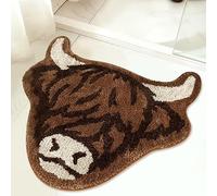 Percozzi Highland Cow Tufted Rug Bath Mat Scottish Long Horn Fluffy Cow Bathroom Shower Mat Softness Bathmat Aesthetic Floor Carpet for Bedroom Farmhouse Home 27.5" x 25.5"