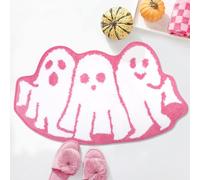 Percozzi Pink Halloween Bath Rug Ghost Tufted Rug Goth Boo Spooky Bathroom Mat Non-Slip Floor Bathmat for Indoor Kitchen Bedroom Plush Rug Soft Absorbent Bath Tub Pink Bath Mat