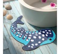 Percozzi Whale Shark Bathroom Rug 35"*28", Handmade Tufted Ocean Animal Bath Mat with Non-Slip TPR Backing, Soft Plush Blue Whale Shark Bath Decor for Coastal & Marine Lovers