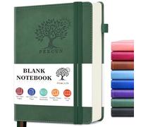 PERCUN Blank Journal Ntebook for Men & Women, 160 Pages Blank Journals for Writing, Drawing,Sketch Book,5.9" x 8.5" Leather Sketchbook, Unlined Notebook for Work, School, Art - Green