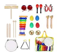 Percussion Musical Instruments Set for Kids, Ulifeme 24 Pieces Rhythm Band Toys Set, Wooden Xylophone Toy Set, Musical Instrument Gift for Baby, Child, Toddler and Preschool Children with One Bag
