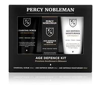 Percy Nobleman Age Defence Kit, a men's skincare set containing Charcoal Face Scrub (with Natural AHAs), ultra-hydrating Facial Serum (with Hyaluronic Acid), and Moisturiser (with Vitamin C)