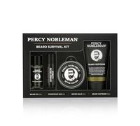 Percy Nobleman Beard Survival Kit, a Beard Grooming Kit containing a scented beard oil, beard balm, moustache wax, and a beard softener