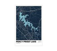 Percy Priest Lake Map, Tennessee, Nashville TN Modern Wall Prints Abstract Geometric Minimalist Art Framed Canvas Prints For Office Bedroom Wall Decor 20x30inch(50x75cm)