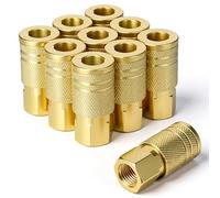 PercyEffie 10pcs 1/4-Inch Brass air hose fittings，1/4 quick connect fittings,Basic Flow Quick Connect Airs Coupler,Brass Air Compressor Accessories Fitting,Hose Quicks Connects Fitting
