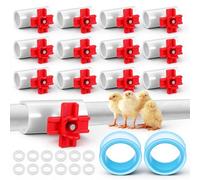 PercyEffie 12 pcs Horizontal Chicken Waterer Nipples with 1/2'' PVC Tee Fittings Mount Poultry Water Nipple Drinker for Chicken Ducks Quail and Other Poultry DIY Automatic Waterering System